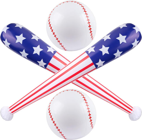 4 Pcs American Flag Inflatable Baseball and Baseball Bat,Blow Up Baseball Bat Beach Ball,Sports Theme Baseball Party Favors for Kids Adult Pool Be...