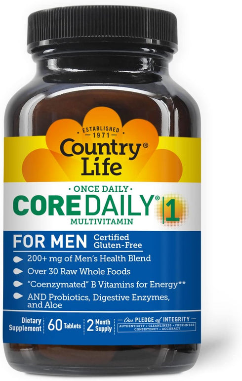 Country Life Core Daily-1 for Men - Multivitamin with Probiotics, Saw Palmetto, Pumpkin Seed Extract, and Coenzymated B Vitamins - Gluten-Free and...