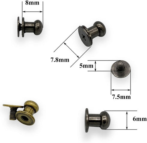 Yoliko 40 Pack 4 Color Round Phillips Head Button Stud Screws 6x7.8x8mm Chicago Screws Nail Rivet Leather Button Brass Rivets for DIY Leather Craf...