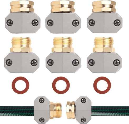 Hose repair kit,?3 Sets?garden hose repair Fittings Aluminum Female and Male With Zinc Clamp Water Hose End Repair Connector Fit 3/4 Inch And 5/8 ...