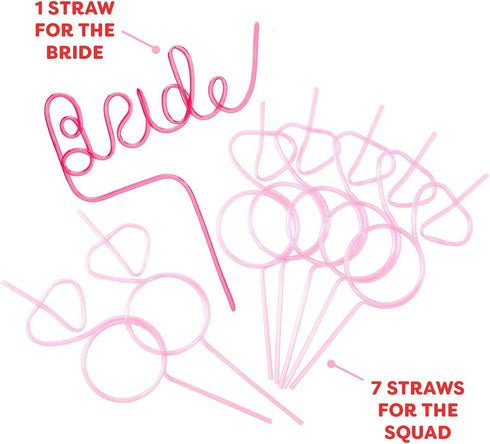 xo, Fetti Bachelorette Party XL Pink Bride + Diamond Ring Straw Set - 8 Pieces | Bridal Shower + Party Decorations | Bride to Be Gift...