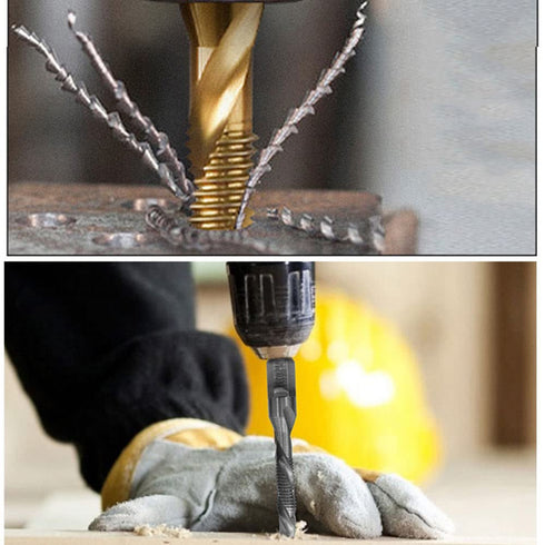 4Pcs Drill Tap Bits Set Combination Drill Thread Metric Tap Drill Bit Set M4 M6 M8 M10 Metric Thread HSS Drill and Tap Bits 1/4 Hex Shank Thread S...