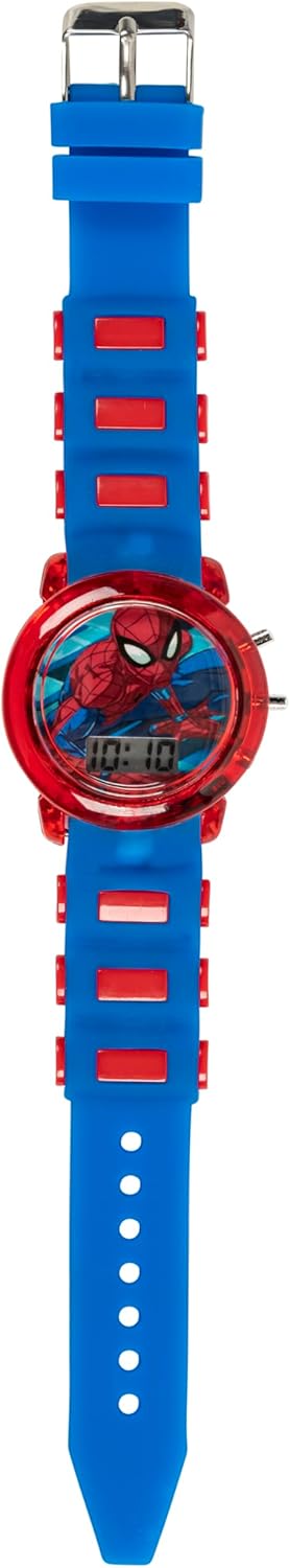 Marvel Spider-Man Kids' LCD Watch – Flashing LED Bullet Band, Digital Time Display, Red & Blue Design, Durable Plastic Case, Adjustable Silicone S...