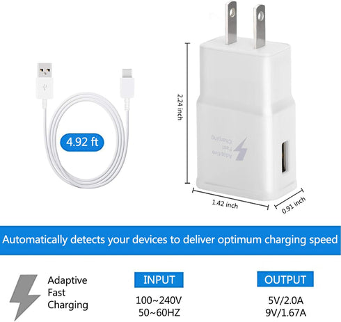 Adaptive Fast Charger Kit with USB Type C Cable?5 ft? Fast Charging Wall Charger Block Compatible with Samsung Galaxy S21/S21 Ultra/S20/S20+/S10/S...