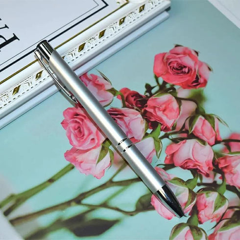 Stylish quality 5 metal ballpoint Pens, black ink, soft writing experience (Silver)...