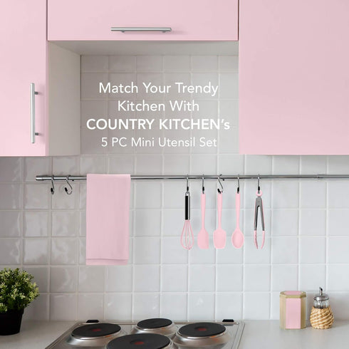 Country Kitchen Set of Five Pink and Gunmetal Silicone MINI Kitchen Utensil Set...