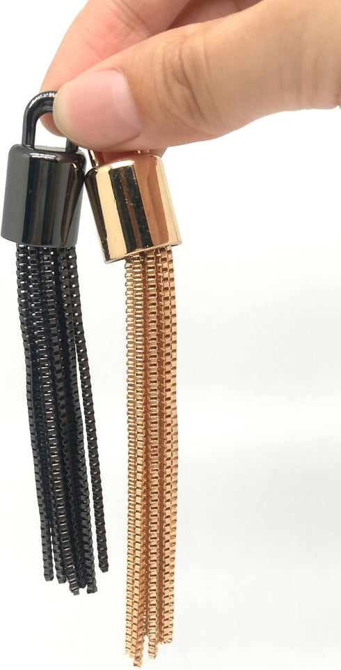 2pcs Tassels Long Metal Keychain Tassels Chain Tassel Charm for Bags, Handbag and Chain Tassel Charm Pendant Hardware Accessories for Bags(Black+G...