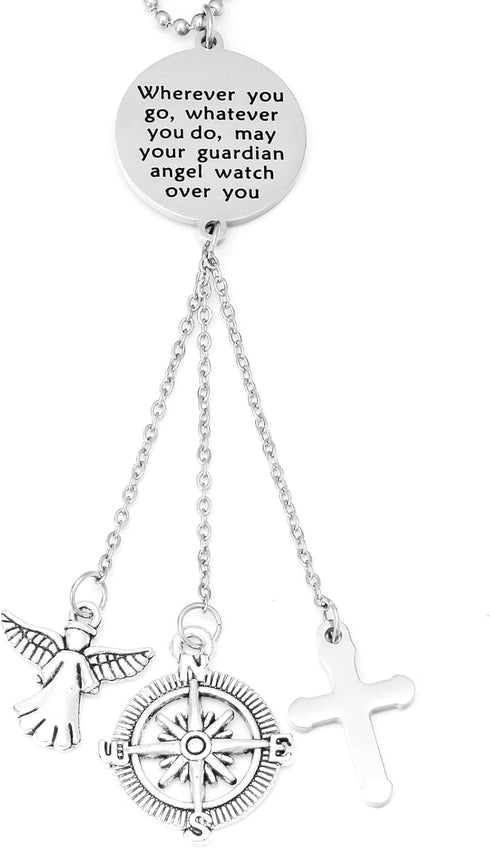 Guardian Angel Cross Car Charm for Rearview Mirror Window Hanging Ornaments Car Pendant for Home Vehicle Interior Accessories Car Rearview Mirror ...