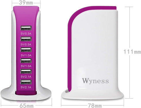 6-Port USB Wall Charger Desktop Charging Station Quick Charge 2.1,Compatible with iPhone iPad Cell Phone Tablets(Rose red)...