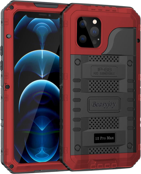 Beasyjoy Case for iPhone 12 Pro Max Waterproof, Metal Heavy Duty Case with Built in Screen Protector, Military Grade Full Body Protective Defender...