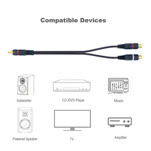 RCA Splitter, 2 Pcs RCA 1 Male to 2 Female Audio Cord Speaker Y Adapter Splitter Cable, 8.5 Inches Gold Plated Dual RCA Female Adapter for Subwoof...