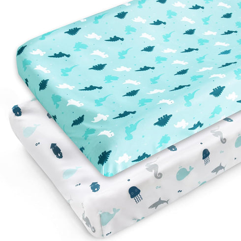 Changing Pad Cover for Boys Girls 2 Pack, Comfy & Breathable Changing Table Cover for 32''x16" Changing Table Pads, Diaper Changing Pad Cover, Aqu...