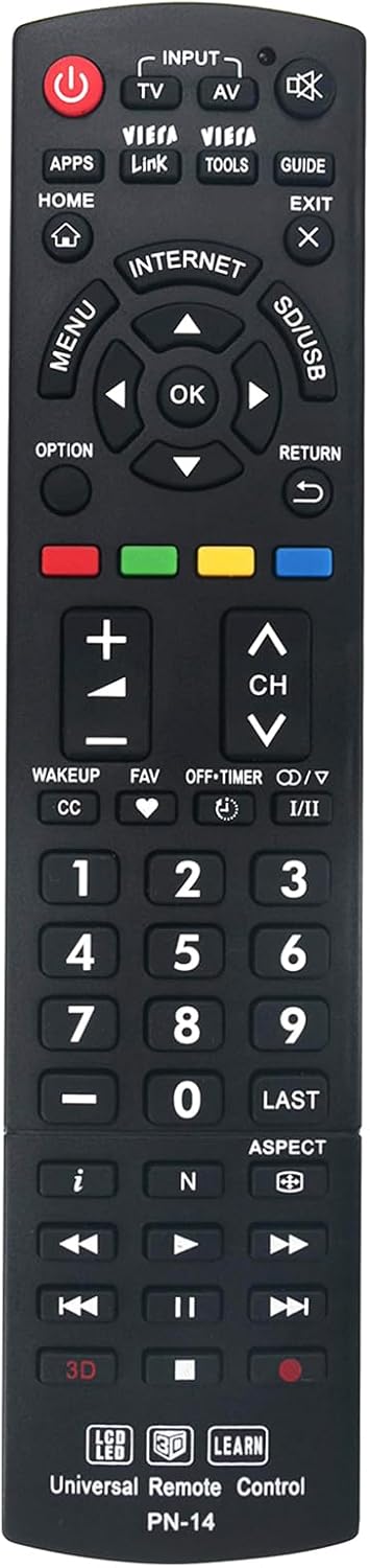 New Universal Controller Replaced Remote Works for 99% Panasonic LED LCD Learn 3D TV Also SUBs N2QAYB000926 N2QAYB000485 N2QAYB000837...