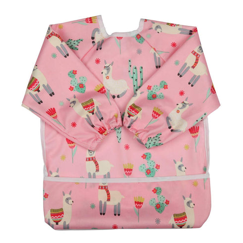 Baby Bib Sleeved Shirt With Pocket 1-3 years Toddler Painting Girls (Pink Alpaca)...