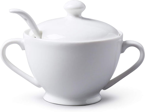 WM Bartleet & Sons 1750 Traditional Porcelain Sugar Bowl with Lid & Spoon – White...