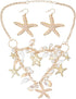 Honbay 1PCS Fashion Starfish Shell Conch Faux Pearl Choker Necklace Statement Chunky Necklace and 1 Pair of Starfish Dangle Drop Earrings with Pea...