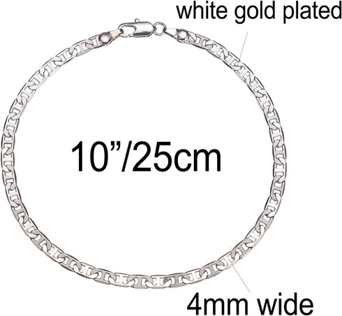 Gold Anklet for Women Teen Girls, 14K Gold / 18K Gold/Platinum Plated Flat Mariner Link Chain Ankle Bracelets for Women 9 10 11 inches...