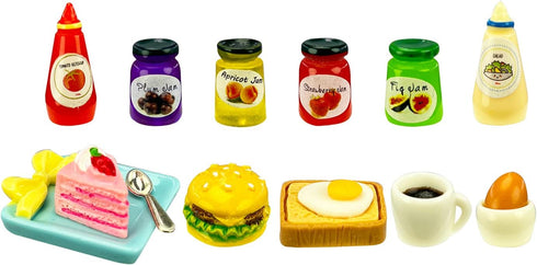 68 Piece Doll House Kitchen Accessory Sets Play Burger Bun Cake Milk Egg Cookies Jam Coffee and More Micro Foods Pretend Toys Kitchen Dress up...