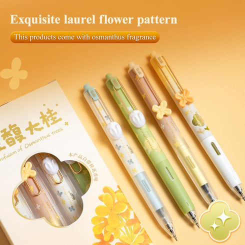 M&G Gel Pens, 4 PCS Black Gel Pens Fine Point 0.5mm, Retractable Gel Ink Rollerball Pens, Cute Gel Ink Pens with Flower for Smooth Writing Men Wom...