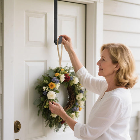 Sattiyrch 15" Wreath Hanger for Front Door,Sturdy Steel Wreath Door Hanger,Over The Door Hanger Hook (White,1)...