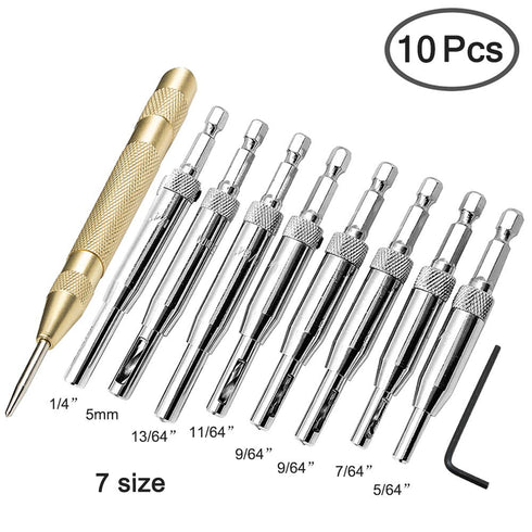 AFUNTA 8 pcs Center Drill Bit Sets with Automatic Center Punch, Self Centering Hinge Tapper Core Hole Puncher Woodworking Tools for Cabinet Door 5...