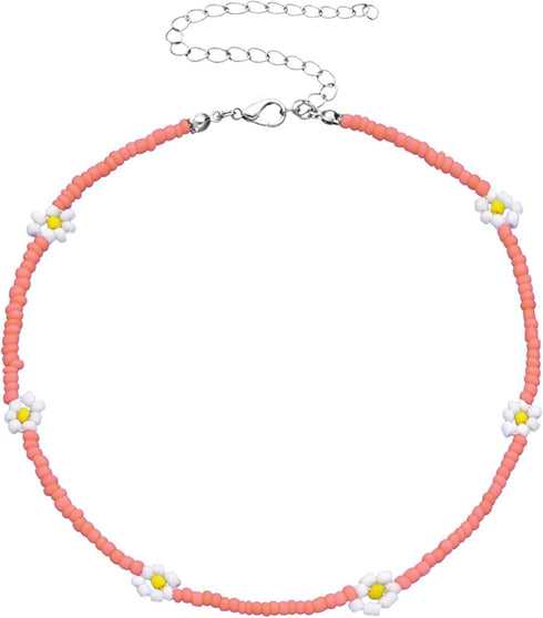 Colorful Sunflowers Beaded Choker Bohemian Daisy Flowers Necklace Handmade Summer Boho Resin Seeds Beads Collar Clavicle Choker Necklaces for Wome...