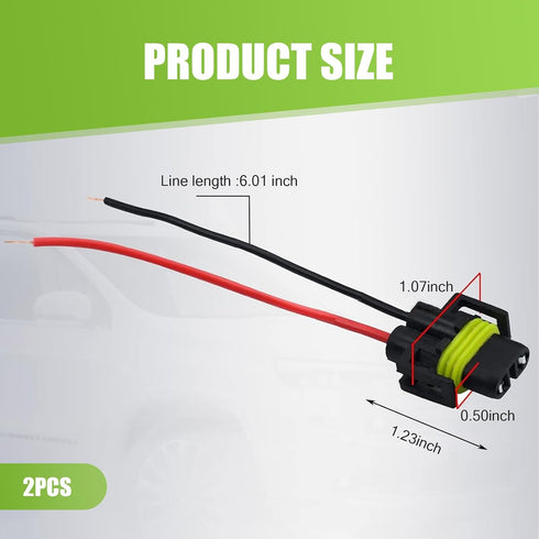 2 PCS Car Fog Light Socket Cable, H8/H9/H11 IP68 Waterproof Female Connector Plug with 4.13" Wire, Adapter Connection Modification Accessories, Co...