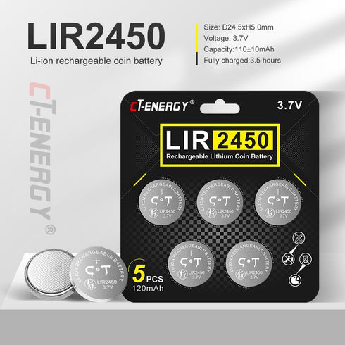 Rechargeable 2450 Batteries 10 Pack 3.7V Rechargeable CR2450 Lithium Coin Button Battery...