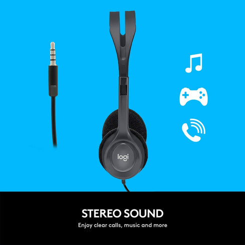 Logitech H111 Wired Headset, Stereo Headphones with Noise-Cancelling Microphone, 3.5 mm Audio Jack, PC/Mac/Laptop/Smartphone/Tablet - Black...