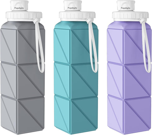 3pcs Collapsible Water Bottles,BPA-Free Leak-Proof Silicone Foldable Water Bottle Cup 20.6oz,Durable Lightweight Bottle for Gym Travel Camping Hik...