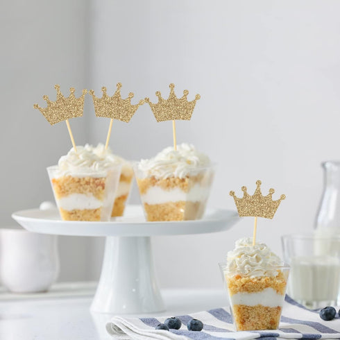 Crown Cupcake Toppers 48 Pcs Light Gold Glittery Princess Cake Picks for Baby Shower Birthday Party Decorations Supplies...