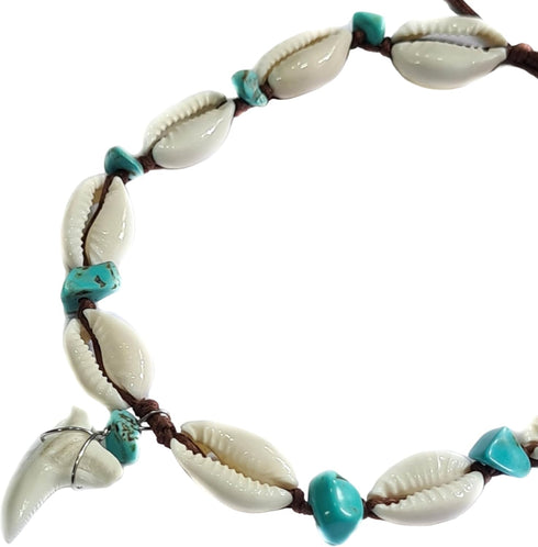 Genuine Mako Shark Tooth Anklet, Handmade Cowrie Shells Anklet for Women Surfer Jewelry EA389-AN...