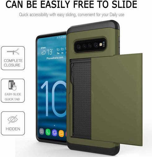 Galaxy S10E Case, Ultra-Thin Shockproof Hard Back Silicone Dual Layer Protective Credit Card Holder ID Cards Slot Scratchproof Cover Case Compatib...