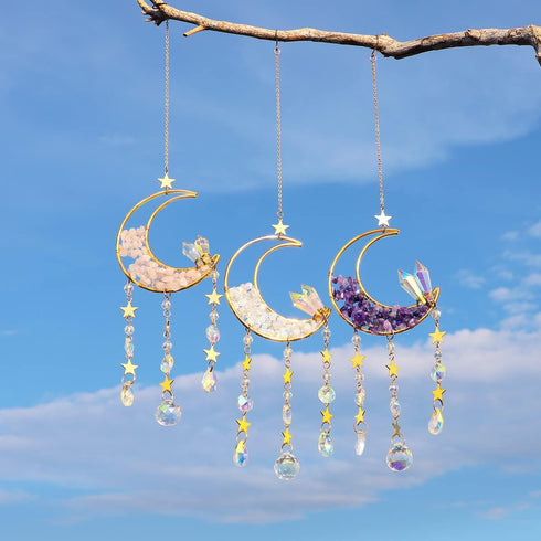 Artilady Moon Crystal Suncacher - Suncatchers for Windows Hanging Crystals and Healing Stones Dream Catcher Moon Wind Chimes Garden Outdoor Decor ...