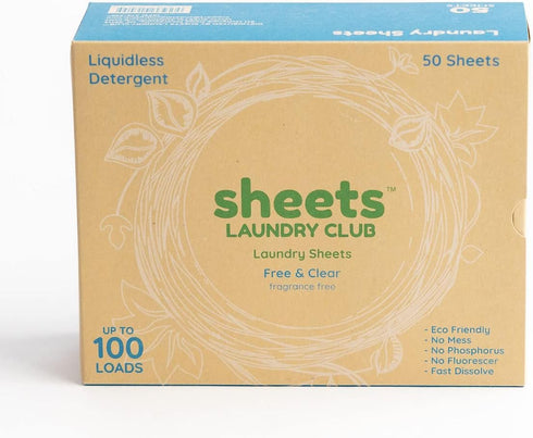 Sheets Laundry Club - As Seen On Shark Tank - Laundry Detergent - (Up to 100 Loads) 50 Sheets - Unscented - No Plastic Jug - New Liquid-Less Techn...