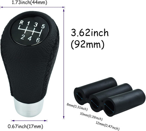 6 Speed Shift Knob Car Shifter Handle PU Leather Gear Stick Head for Most Manual Automatic Vehicles (Black Stitches)...