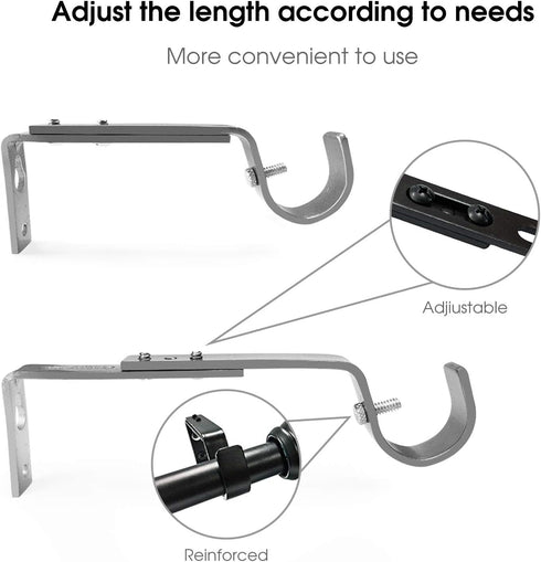 IHRDNNR Curtain Rod Holders Silver Heavy Duty Adjustable Rod Brackets for 7/8 or 1 Inch Rods, Set of 3 (Silver)...