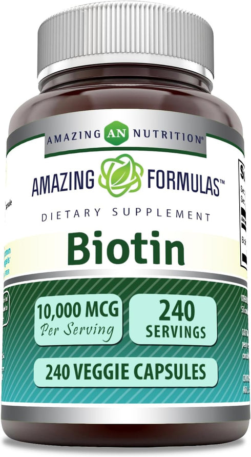 Amazing Formulas Biotin 10000 Mcg Veggie Capsules | Vitamin B7 Supplement | Non-GMO | Gluten Free | Made in USA (240 Count)...