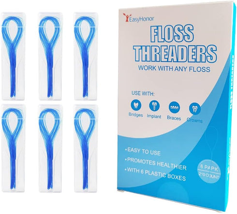 EasyHonor Dental Floss Threaders for Braces, Bridges, and Implants,210 Count (Pack of 6)...
