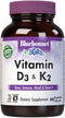 Bluebonnet Nutrition Vitamin D3 & K2, Soy-Free, for Strong-Healthy Bones*, Gluten-Free, Non-GMO, Dairy-Free, Kosher Certified, Vegetarian, 60 Vege...