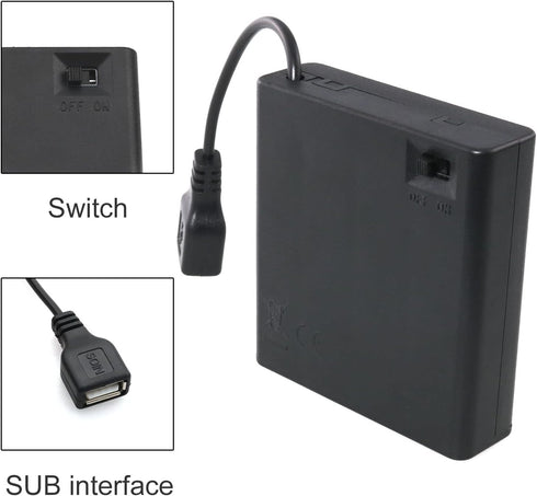 USB Female Socket 4 AA Battery Case Box Holder with ON-Off Switch...