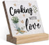 Cooking with Love Wood Plaque with Wooden Stand,Rustic Kitchen Wooden Plaque Sign Desk Decor for Home Kitchen Table Shelf Decoration...