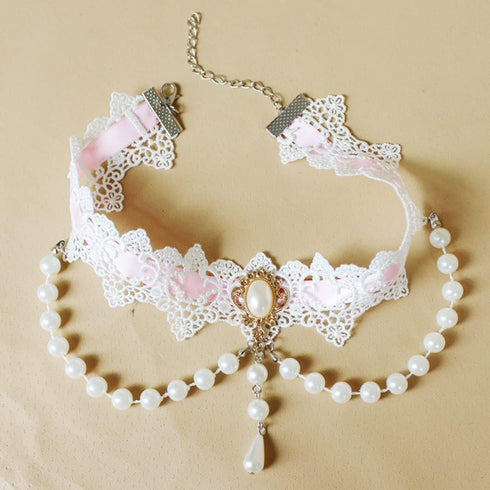 Choker Lace Necklace Retro Lolita Lace Choker Gothic Steampunk Costume Handmade Bride Choker for Women Vintage Punk Waistband for Halloween Christ...