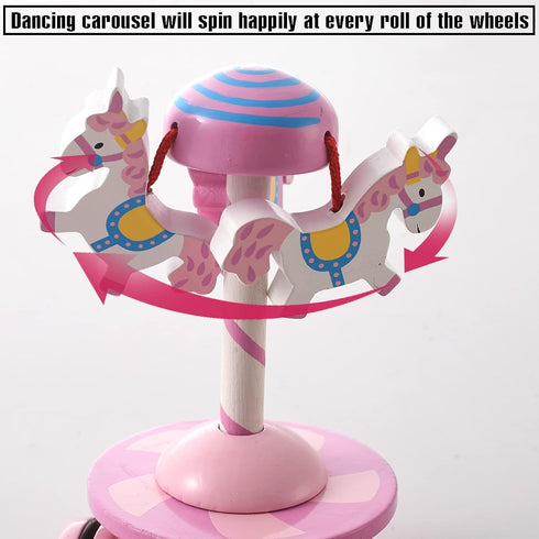 Lively Carousel Wooden Push and Pull Walking Toy for Toddlers and Babies Girl or Boy, Classic Early Learning Wooden Balance Walking Play Toy...