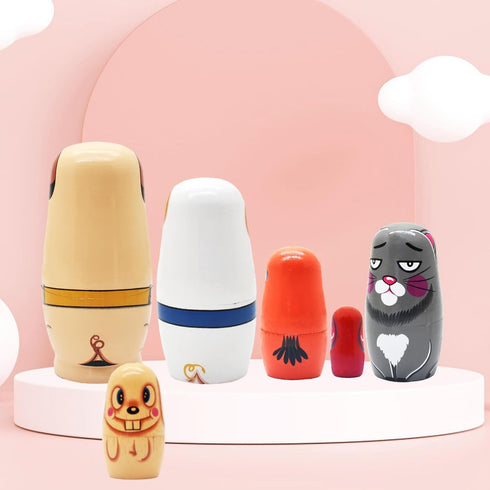 SkiBeaut Russian Nesting Dolls 6PCS Handmade Wooden Nesting Doll Cute Dogs Pets Pattern Stacking Toy for Kids...