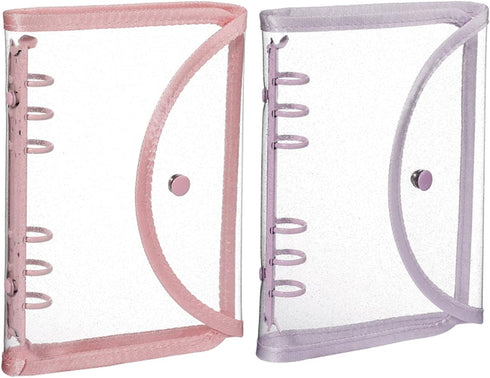 2 Pieces Clear PVC A6 Refillable Binder Covers, Shiny 6-Ring Personal Notebook Shell, Round Ring Binder Pocket with Snap Button Lock for Filler Or...