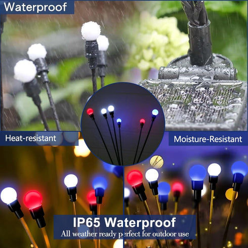 Solar Garden Lights Outdoor, 2 Pack 12 LED Solar Blue Red and White Firefly Lights Waterproof, Sway by Wind, Solar Swaying Light for Yard Patio Ba...
