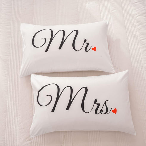 NTBED Couples Pillowcases Mr and Mrs Pillow Covers Heart Printed Bed Pillowcase,Valentine's Day,Anniversary Wedding Gifts Home Decoration (19''x29...