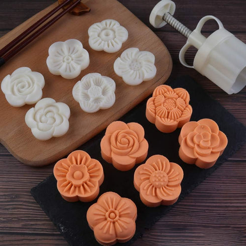 Cookie Stamp 6pcs 75g Moon Cake Mold Set, Thickness Adjustable Mid Autumn Festival DIY Hand Press Cookie Cutter Dessert Pastry Decoration Tool Moo...
