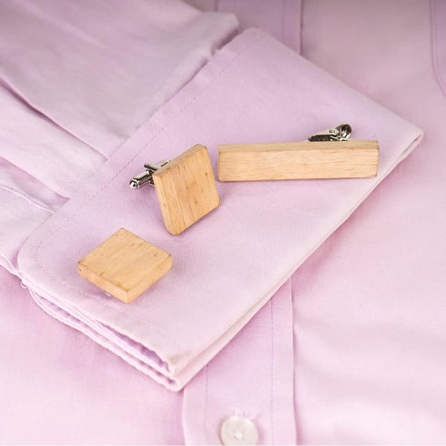 Men's Natural Wood Cufflink Tie Clip Set Round Cufflinks Tie Bar Set with Gift Box...